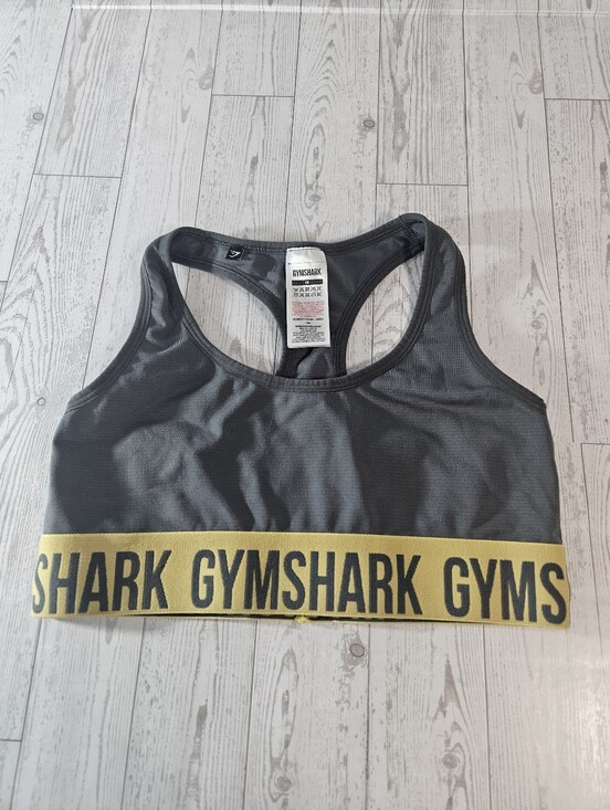 Gymshark Other - Gymshark Womens Medium Sports Bra Shelf Gray Yellow Logo Razerback